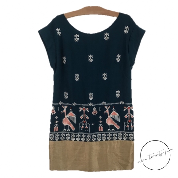 Anthropologie Dresses & Skirts - Anthropologie Floreat Aztec Embroidered Teal Dress